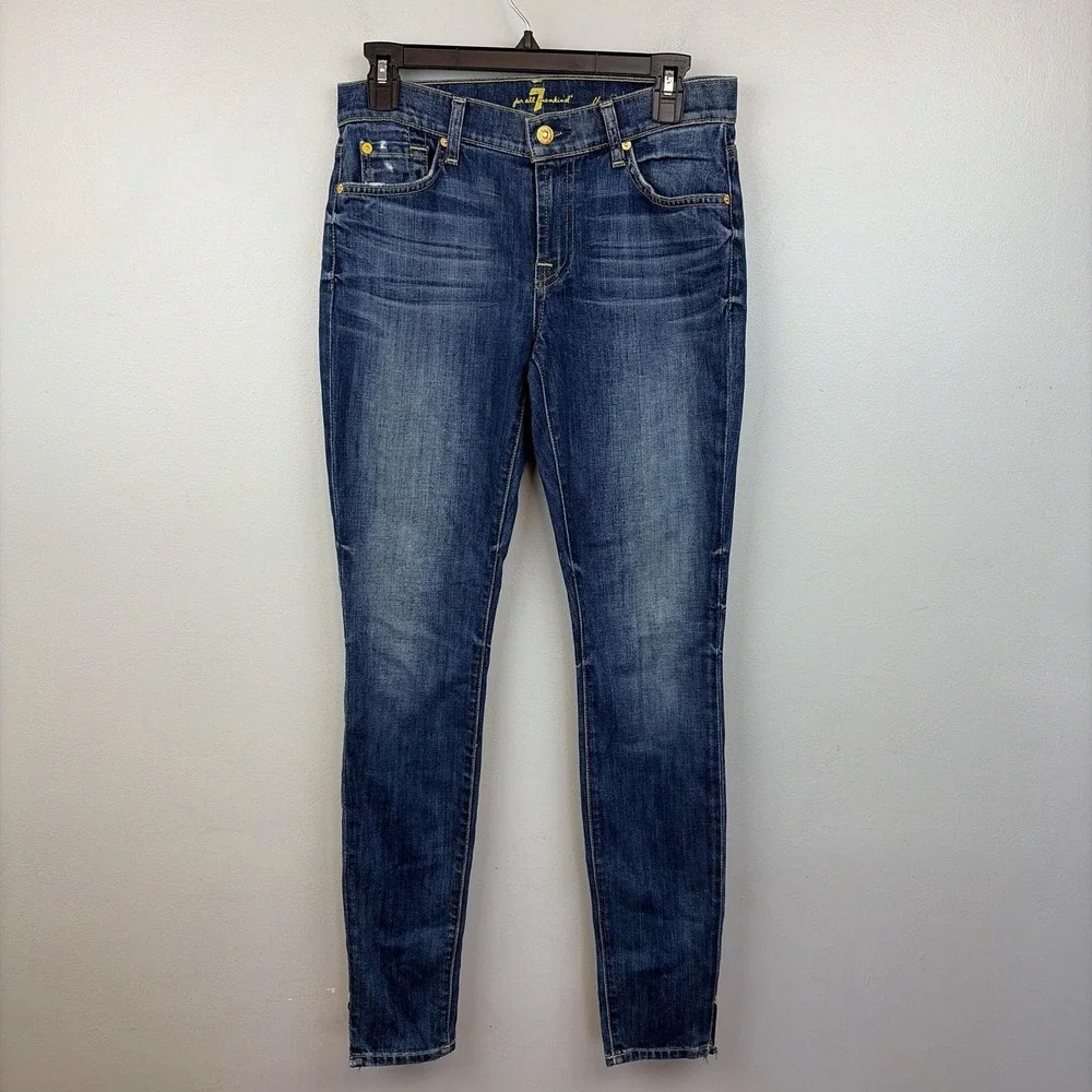 7 For All Mankind The Skinny Jeans Womens 27 Medium Wash Blue Slim Denim USA‎